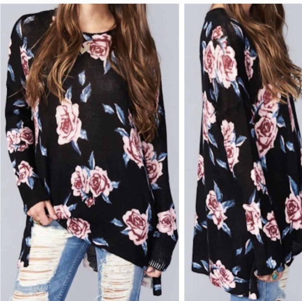 Mumu Mellow Womens Sweater Bonfire Flower Hour Floral Pink Whimsigoth Medium